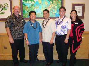 Award winners recognized at the January meeting are (l-r) Donovan Williams, Executive of the Month for October; Daron Lee, Student of the Month; John Tamagawa, AFCEAN of the Month for October; Richard Schaefer, AFCEAN of the Month; and Cynthia Pacheco, chapter president.